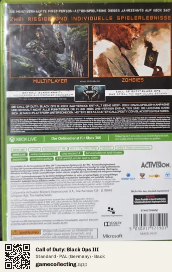 Call of Duty: Black Ops III Xbox 360, Germany box back