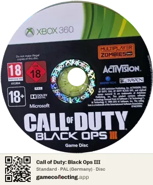 Call of Duty: Black Ops III Xbox 360, PAL disc