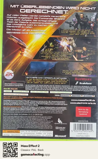 Mass Effect 2 Xbox 360, PAL box back