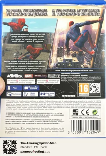 The Amazing Spider-Man PlayStation Vita, PAL box back