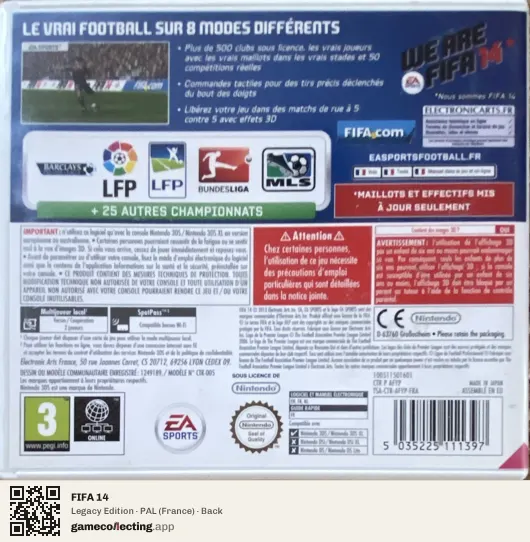 FIFA 14 Nintendo 3DS, France box back