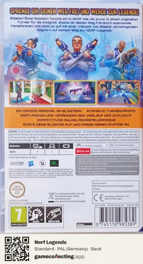 Nerf Legends Nintendo Switch, Germany box back