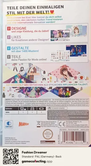Fashion Dreamer Nintendo Switch, Germany box back