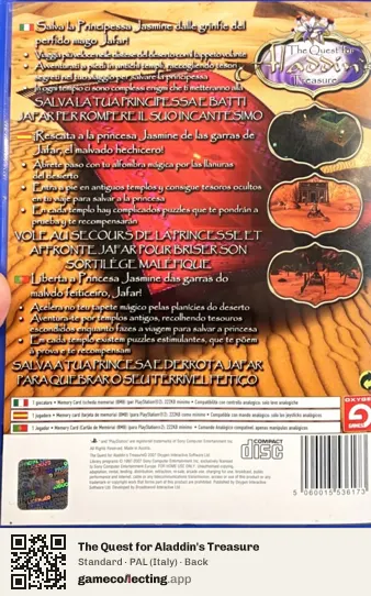 The Quest for Aladdin's Treasure PlayStation 2, Italy box back