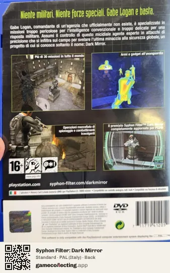 Syphon Filter: Dark Mirror PlayStation 2, Italy box back