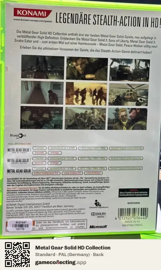 Metal Gear Solid HD Collection Xbox 360, Germany box back