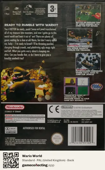 Wario World Nintendo GameCube, United Kingdom box back