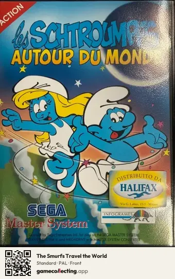 The Smurfs Travel the World Sega Master System, PAL box front