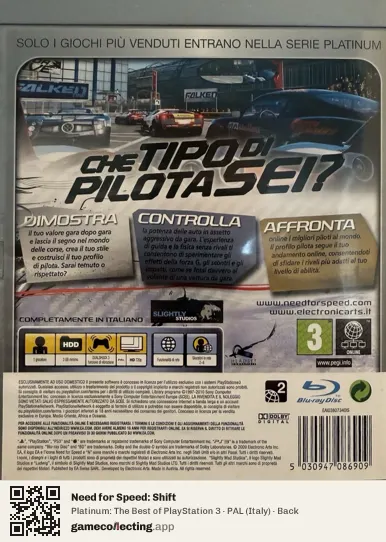 Need for Speed: Shift PlayStation 3, Italy box back
