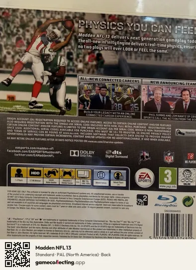 Madden NFL 13 PlayStation 3, North America box back