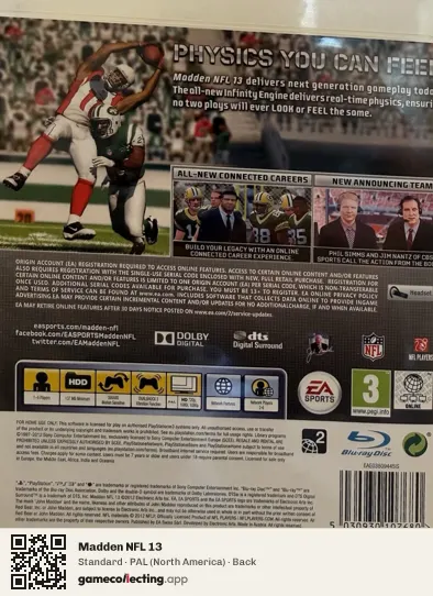 Madden NFL 13 PlayStation 3, North America box back
