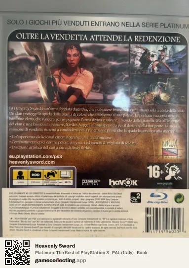 Heavenly Sword PlayStation 3, Italy box back