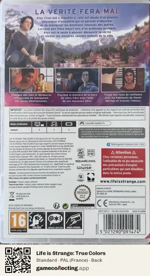 Life is Strange: True Colors Nintendo Switch, France box back