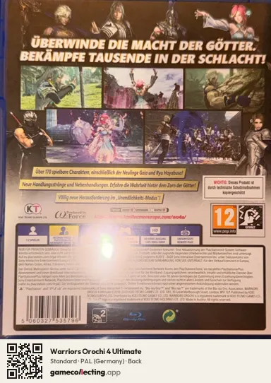 Warriors Orochi 4 Ultimate PlayStation 4, Germany box back