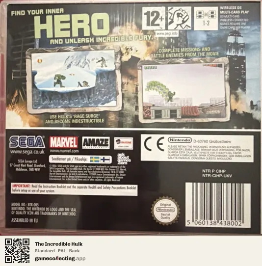 The Incredible Hulk Nintendo DS, PAL box back