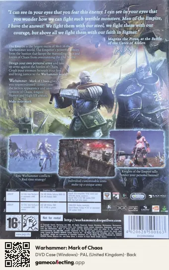Warhammer: Mark of Chaos Computer, United Kingdom box back