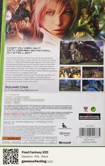Final Fantasy XIII Xbox 360, PAL box back