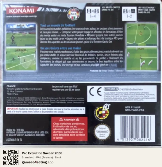 Pro Evolution Soccer 2008 Nintendo DS, France box back