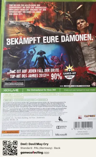 DmC: Devil May Cry Xbox 360, Germany box back