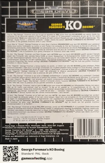George Foreman's KO Boxing Sega Mega Drive / Genesis, PAL box back