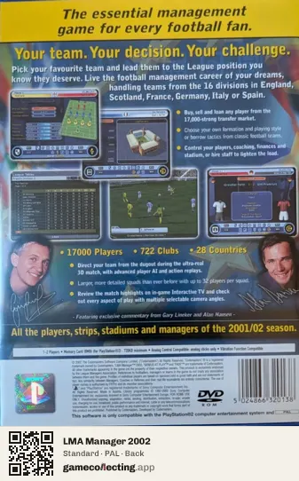 LMA Manager 2002 PlayStation 2, PAL box back
