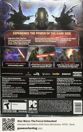 Star Wars: The Force Unleashed Computer, NTSC box back