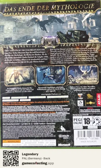Legendary Xbox 360, Germany box back