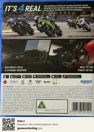 Ride 4 PlayStation 5, United Kingdom box back