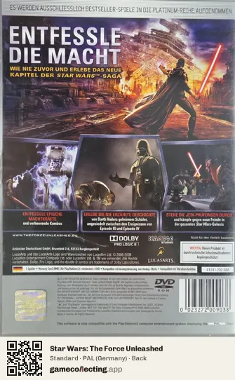 Star Wars: The Force Unleashed PlayStation 2, Germany box back