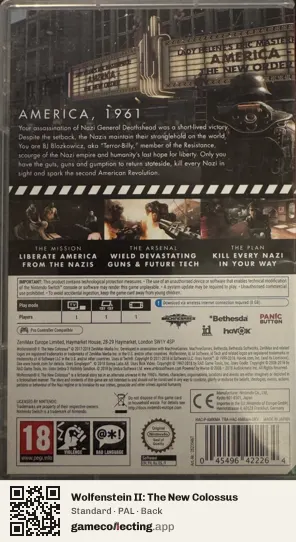 Wolfenstein II: The New Colossus Nintendo Switch, PAL box back