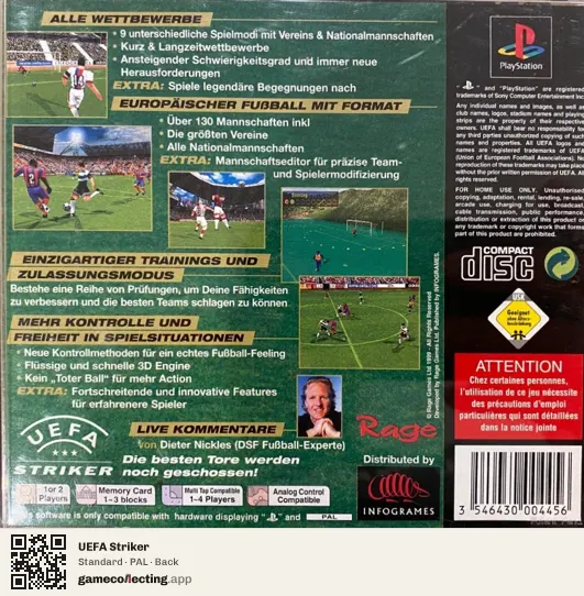 UEFA Striker PlayStation, PAL box back