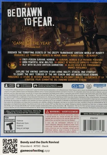 Bendy and the Dark Revival PlayStation 5, NTSC box back