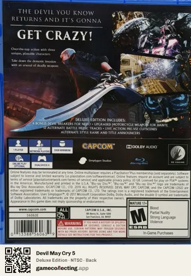 Devil May Cry 5 PlayStation 4, NTSC box back
