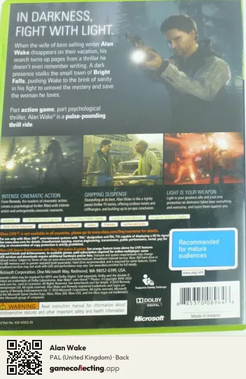 Alan Wake Xbox 360, United Kingdom box back