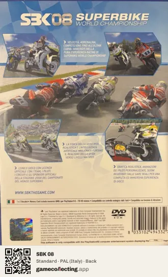 SBK 08 PlayStation 2, Italy box back