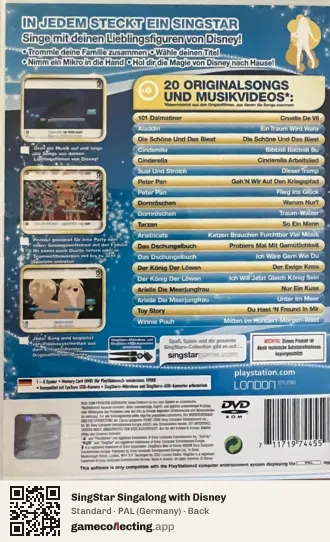 SingStar Singalong with Disney PlayStation 2, Germany box back