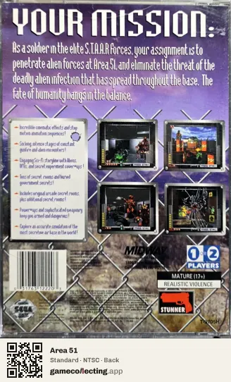 Area 51 Sega Saturn, NTSC box back