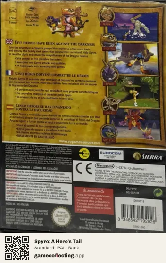 Spyro: A Hero's Tail Nintendo GameCube, PAL box back