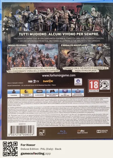 For Honor PlayStation 4, Italy box back