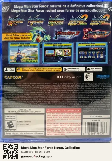 Mega Man Star Force Legacy Collection PlayStation 5, NTSC box back