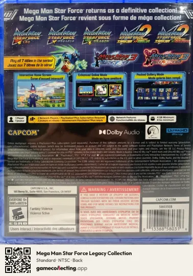 Mega Man Star Force Legacy Collection PlayStation 5, NTSC box back