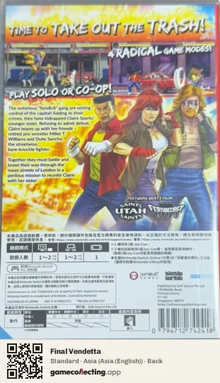 Final Vendetta Nintendo Switch, Asia (English) box back