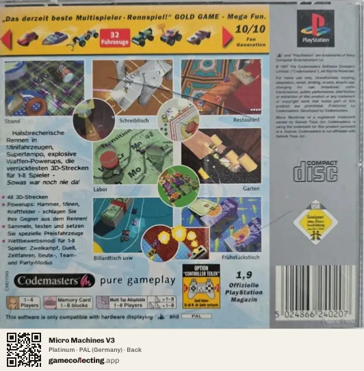 Micro Machines V3 PlayStation, Germany box back