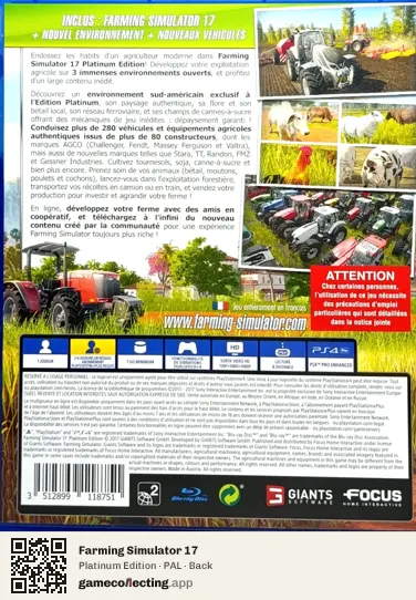 Farming Simulator 17 PlayStation 4, PAL box back