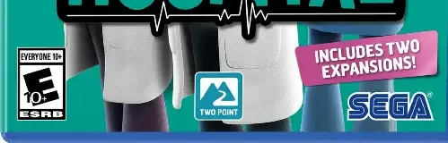 Two Point Hospital, the ESRB box on its front