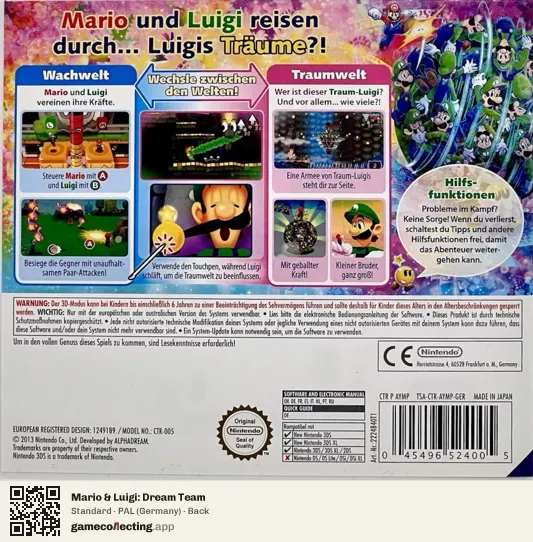 Mario & Luigi: Dream Team Nintendo 3DS, Germany box back