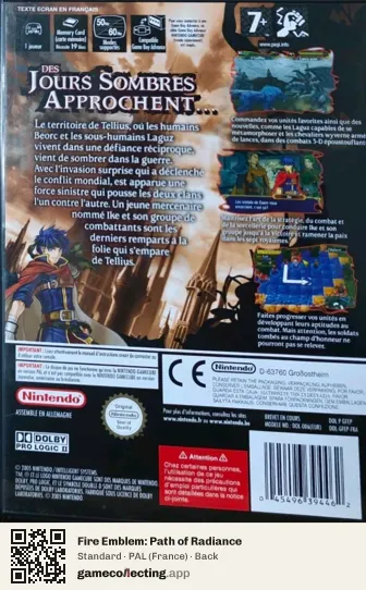 Fire Emblem: Path of Radiance Nintendo GameCube, France box back