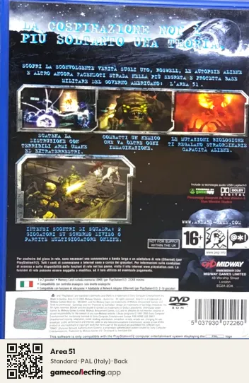 Area 51 PlayStation 2, Italy box back