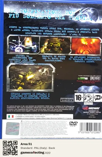 Area 51 PlayStation 2, Italy box back