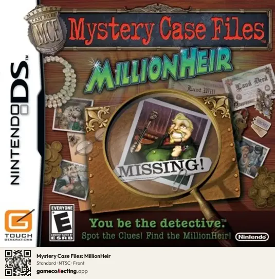 Mystery Case Files: MillionHeir Nintendo DS, NTSC box front